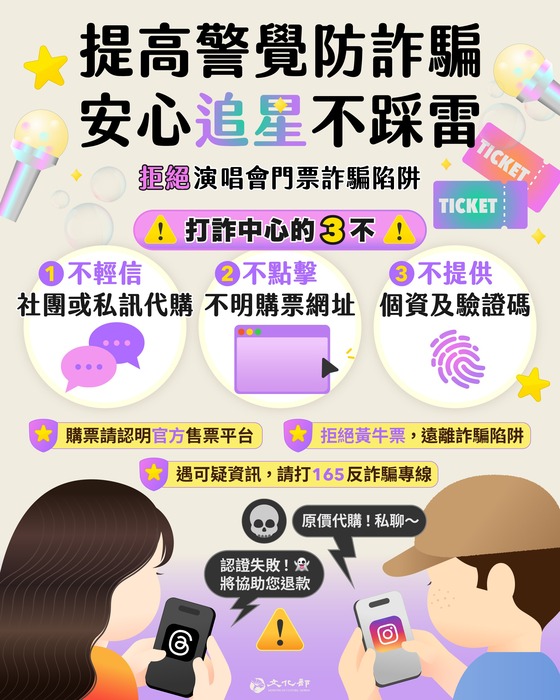 文化部防制藝文票券詐騙宣導圖卡圖片